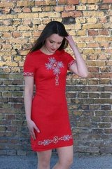 Червона сукня "Вишуканість" із льону з геометричною вишивкою для жінок (PL-025-111-L-red), 42