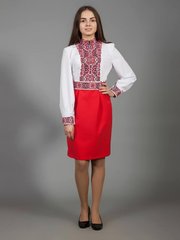 Двухчастное вышитое платье в красно-белом цвете для женщин (gpv-28-01), 40, лен, тиар