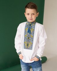 Вышиванка для мальчика белая с сине-желтой вышивкой "Элит" (mrg-kh032-8888), 5, бязь