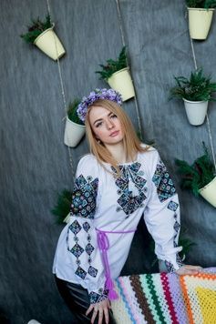 Вишиванка жіноча Стильна (OS-0211), 42, домоткане полотно