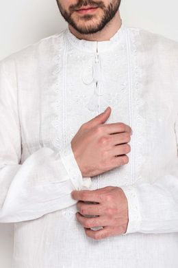 Вышиванка мужская из льна белым по белому, длинный рукав (NB-2004.1), 48, льон