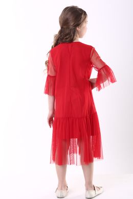 Вышитое платье для девочки красного цвета "Цветочное" (PLd-116-082-Tr), 152