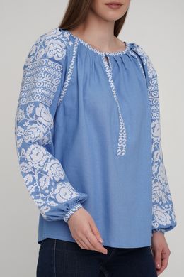 Опт. Жіноча вишиванка блакитного кольору DB-grt-0006, S, льон