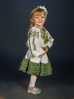 Нарядная блузочка из домотканого полотна с зелёной вышивкой для девочек и женщин (gbv-14-03d), 26, лен