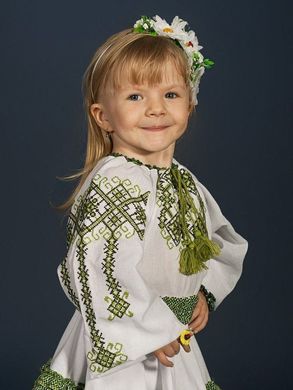 Нарядная блузочка из домотканого полотна с зелёной вышивкой для девочек и женщин (gbv-14-03d), 26, лен