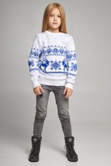 Вязаный белый с оленями свитер для девочки (UKRS-6624), 122, шерсть, акрил