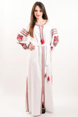 Сукня до підлоги "Квіткова фантазія" із білого льону з вишуканою контрастною вишивкою для жінок (PL-055-067-L-red), 40