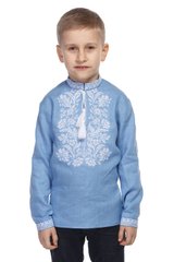 Блакитна сорочка для хлопчика з білою вишивкою UKR-0124, 146