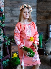 Вышитое коралловое платье Небосклон для девочки (OS-0313), 3 года, габардин