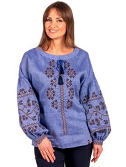 Жіноча синя сорочка з вишивкою (FM-5028), XS, льон