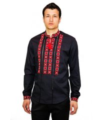 Стильная мужская рубашка черного цвета вышитая крестиком (М-403-7), 46