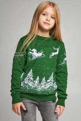 В'язаний зелений з оленями светр для дівчинки (UKRS-6628), 122, шерсть, акрил