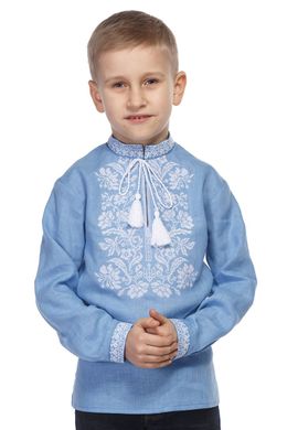 Голубая рубашка для мальчика с белой вышивкой UKR-0124, 146