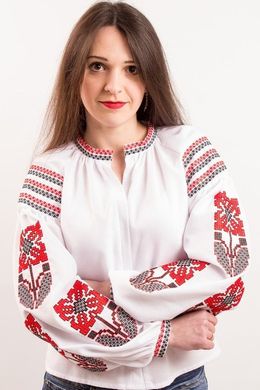 Сукня до підлоги "Квіткова фантазія" із білого льону з вишуканою контрастною вишивкою для жінок (PL-055-067-L-red), 40