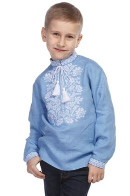 Голубая рубашка для мальчика с белой вышивкой UKR-0124, 146