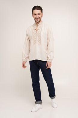 Вышитая сорочка мужская - машинная вышивка, лен (00227), 42, льон