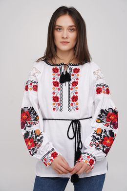 Вишиванка, жіноча вишивана блузка на домотканому полотні (GNM-02894), 40, домоткане полотно