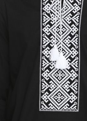 Вінницька традиційна чорна вишиванка із льону з візерунком "сварги" білого кольору для чоловіків (chsv-02-02), 40, льон