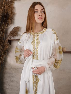 Красивое женское вышитое платье (gpv-90-01), 40, лен, тиар