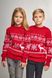Красные парные вязаные детские свитера с оленями (UKRS-6630-6630), шерсть, акрил