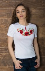 Женская вышитая футболка белая "Маковый цвет" (LS-91210241-44), XXL, вискоза