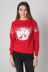 Різдвяний червоний світшот для жінок з оленями (UKRS-8854), XS, трикотаж