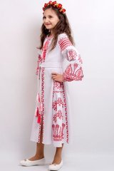 Белое платье из льна "Роскошь-2" с интересной розово-красной вышивкой для девочек (PLd-120-150-L-wht), 116