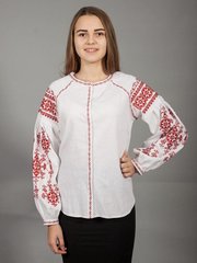 Изысканная белая блузка из льна с красной вышивкой для женщин (gbv-24-06), 40, лен