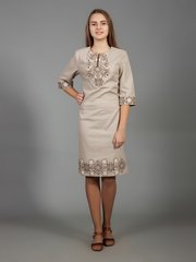 Кофейное платье из льна с двухцветной вышивкой для женщин (gpv-26-02), 40, лен, тиар