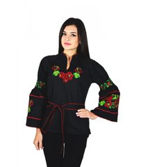 Ефектна чорна жіноча блуза з яскравою вишивкою "Троянди" (M-220), 46