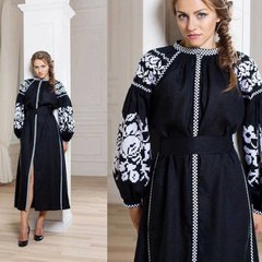 Чорное вышитое платье-халат Бохо (GNM-01995), 42