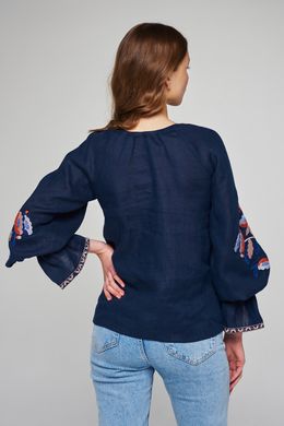 Жіноча лляна вишита блуза Dark blue UKR-5231, XL