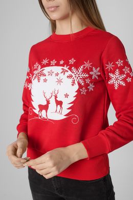 Рождественский красный свитшот для женщин с оленями (UKRS-8854), XS, трикотаж