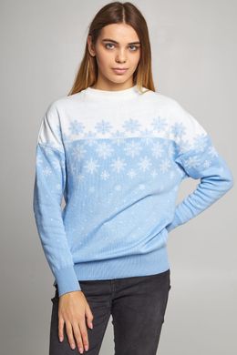 Різдвяний жіночий блакитний светр Сніжинки (UKRS-8852), XS, шерсть, акрил