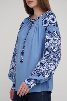 Опт. Жіноча вишиванка блакитного кольору DB-grt-0004, S, льон
