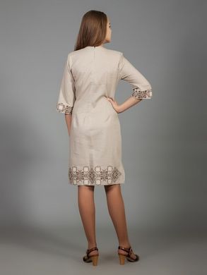 Кавове плаття із льону з двобарвною вишивкою для жінок (gpv-26-02), 40, льон, тіар