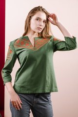 Сорочка зеленая с красной вышивкой женская (М-232-13), 44