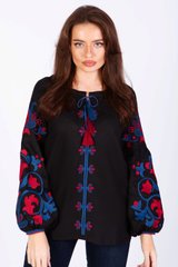 Чорна жіноча сорочка з яскравою вишивкою (FM-7412), XS, льон