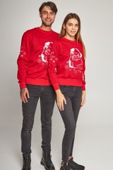 Kрасные парные взрослые свитшоты с Дедом Морозом (UKRS-8839-9938), трикотаж