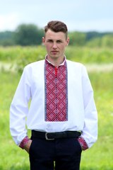 Традиционная белая вышиванка для мужчин с национальным узором "Покутская" (GNM-02122), 40, поплін