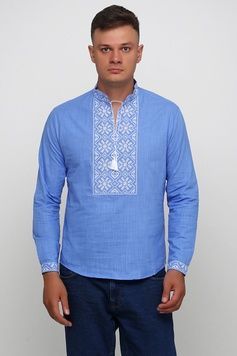 Сорочка блакитна чоловіча вишита гладдю Сніжинка (M-412-7), 46