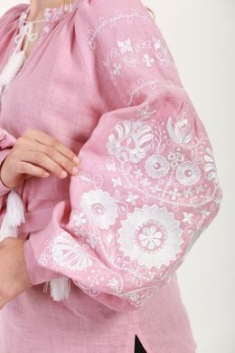Вышиванка женская на розовом домотканом полотне (GNM-02375), 40, домотканое полотно
