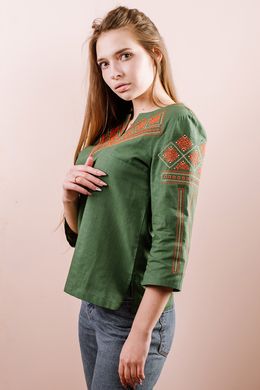 Сорочка зелена з червоною вишивкою жіноча (М-232-13), 44