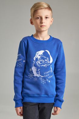Рождественский синий свитшот для мальчиков с Дедом Морозом (UKRS-6618), 152, трикотаж
