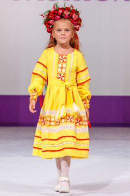 Вышитое платье для девочки "Феерия 2" желтое (PLd-110-145-О), 152