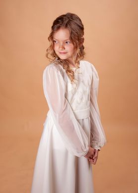 Вышитое молочное платье для девочки Тюльпановое поле (Pld-103-098-G), 152