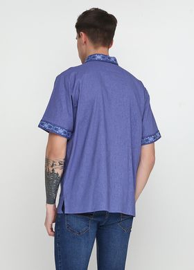 Узористая вышиванка тёмно-джинсового цвета с геометрическим орнаментом для мужчин (chsv-37-03), 40, лен