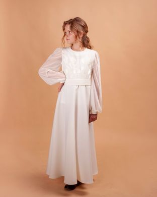 Вышитое молочное платье для девочки Тюльпановое поле (Pld-103-098-G), 152