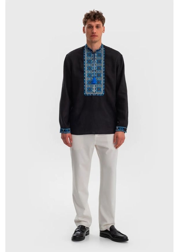ЧОЛОВІЧА ВИШИВАНКА "МИРОСЛАВ" З ЧОРНОГО ЛЬОНУ (SZH-СУ-4), 39(S), льон