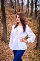 Вышиванка, блузка женская на домотканом полотне "Мережка" (GNM-01963), 40, домотканое полотно белое
